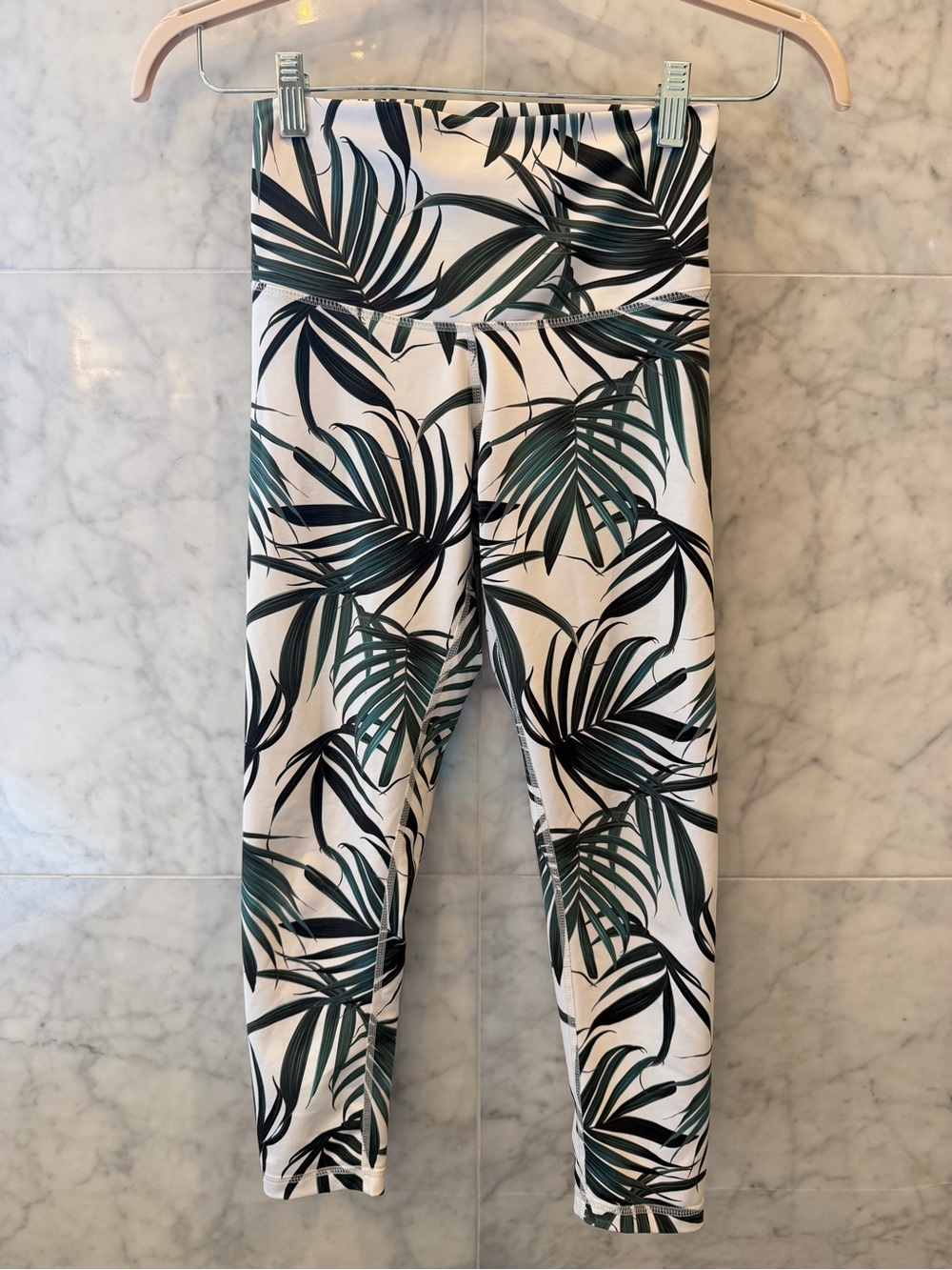 Tropical Leaf High-Waist Crop Leggings - Green/White